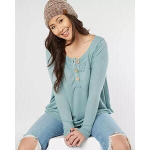 WE THE FREE people mint green Must Have thermal long sleeve henley top blouse